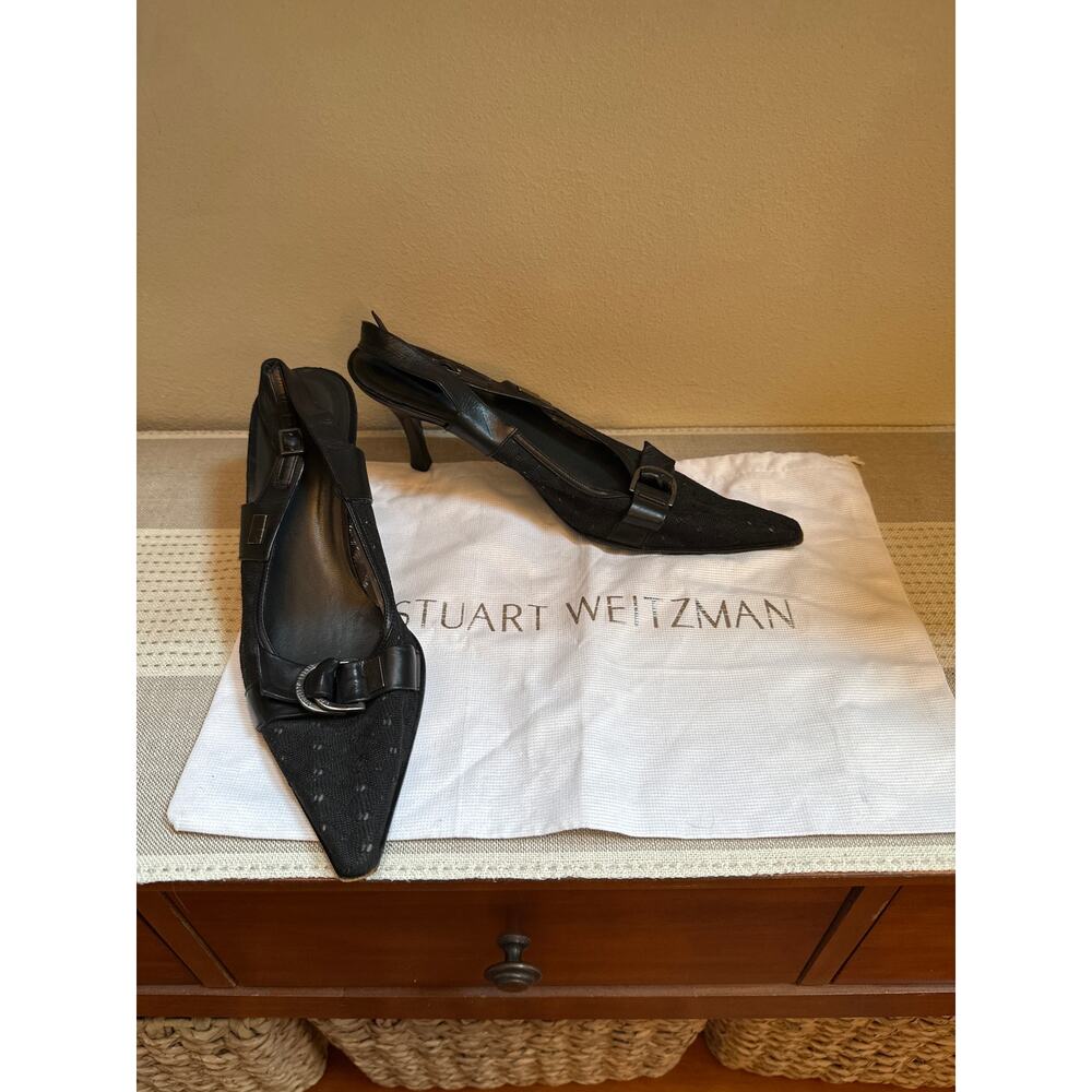 Stuart Weitzman Janet Black Mesh Y2k Slingback He… - image 1